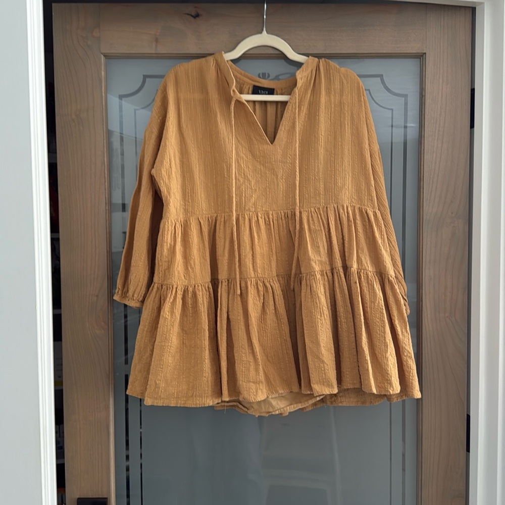 Mustard yellow v neck long sleeve dress